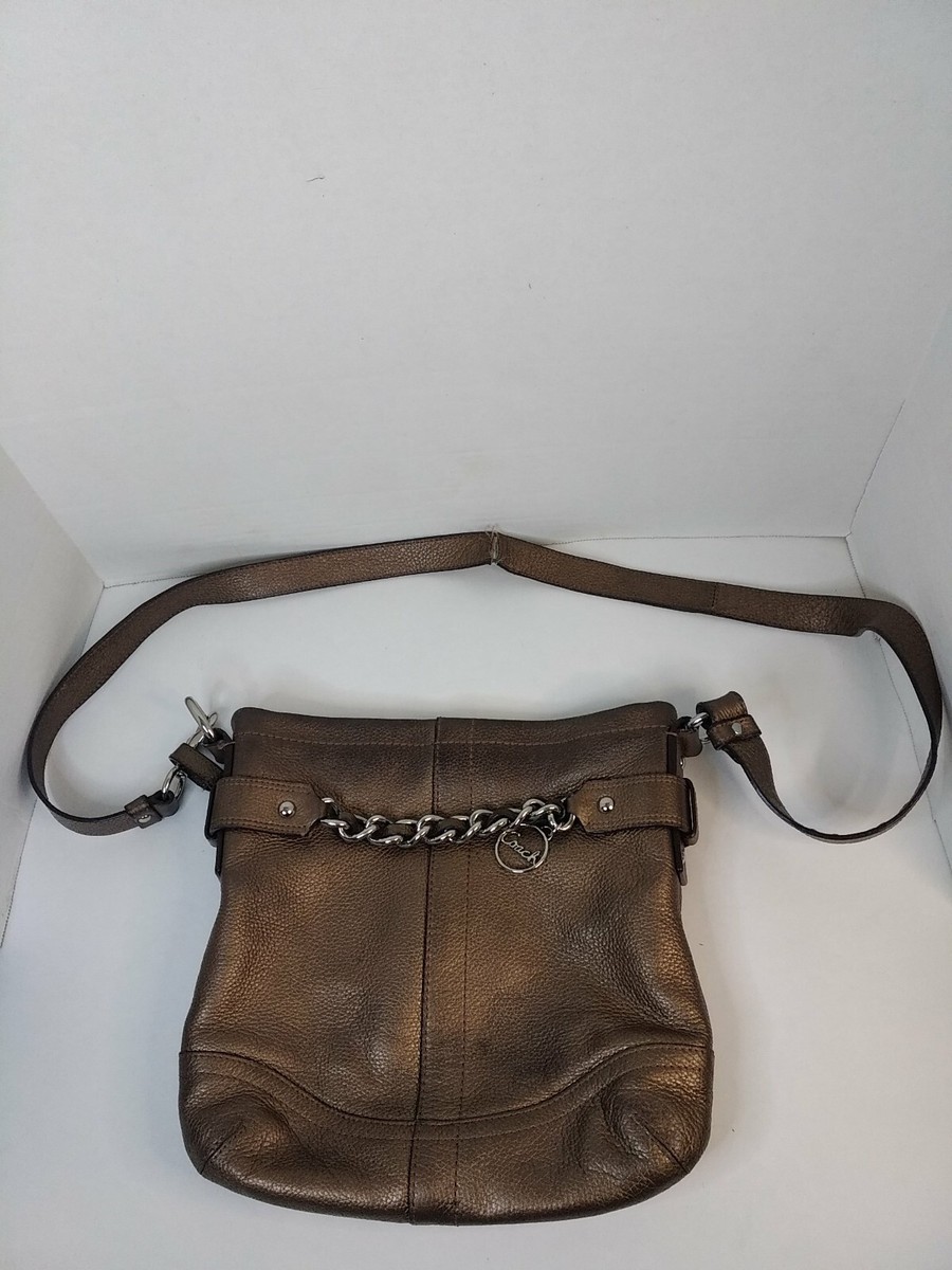 COACH Bronze Pebbled Leather Chain Crossbody Purse Handbag F1295