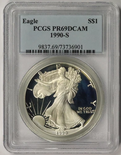 1990-S American Silver Eagle $1 Proof PR 69 DCAM Deep Cameo PCGS