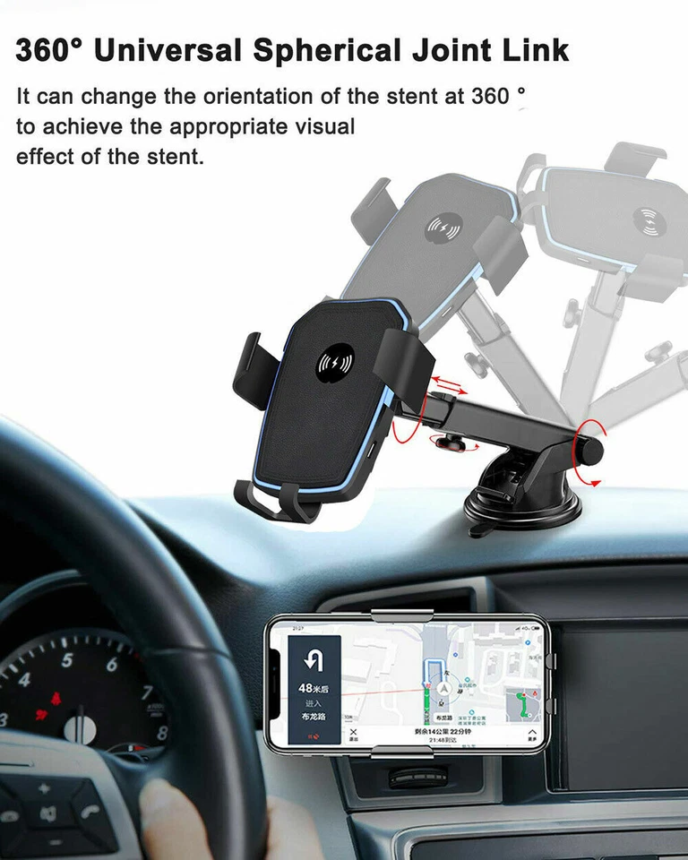 Fast Charge Wireless Charger Phone Holder Car Mount Windshield Dash Air Vent USA - Image 3 of 4