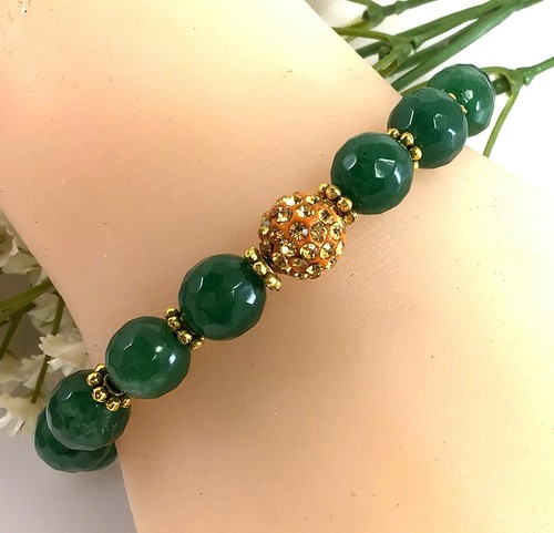 Green Jade Bracelet healing gemstone stretchy for women - Picture 2 of 7