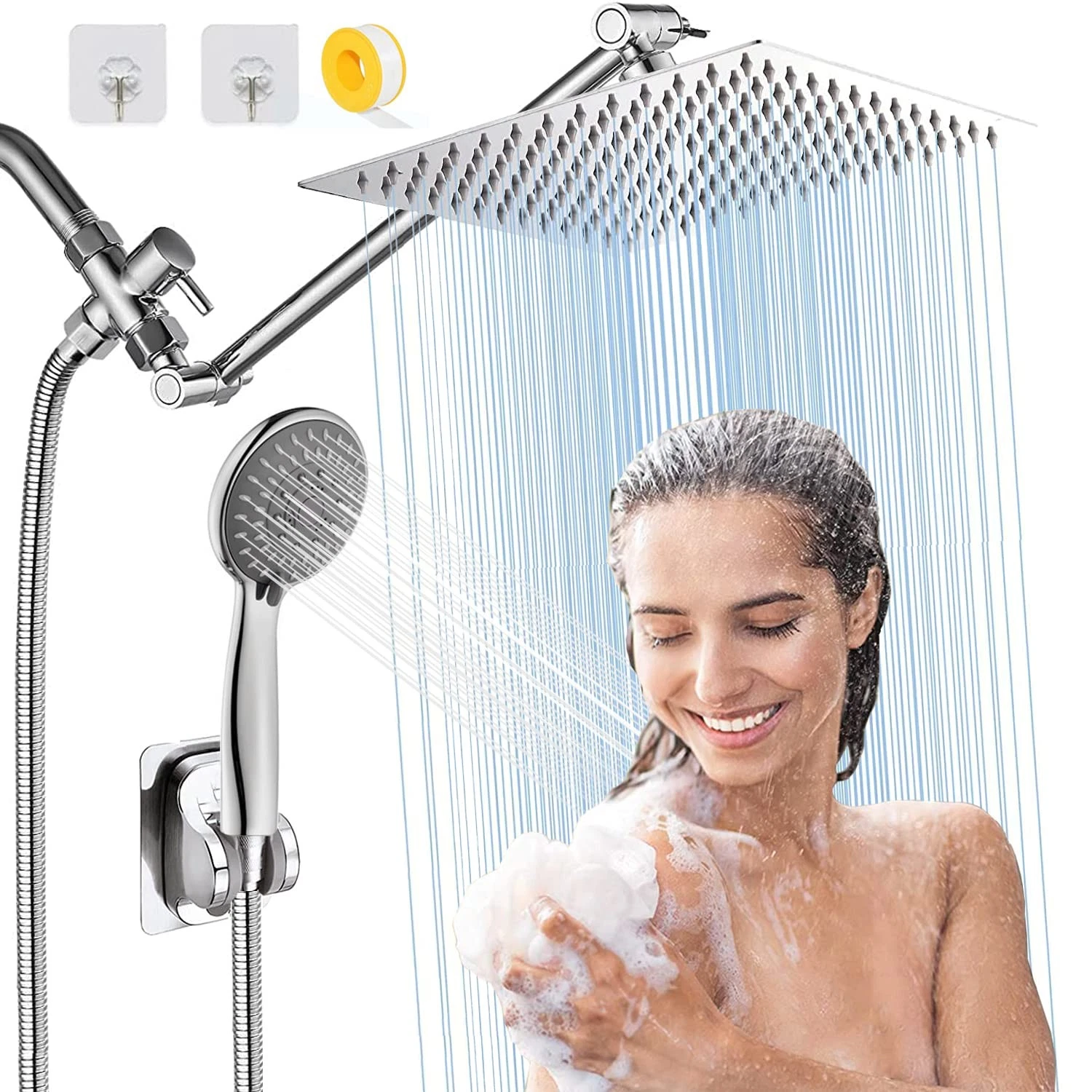 10'' Rain High Pressure Shower Head with 5 Settings Handheld Showerhead Combo...