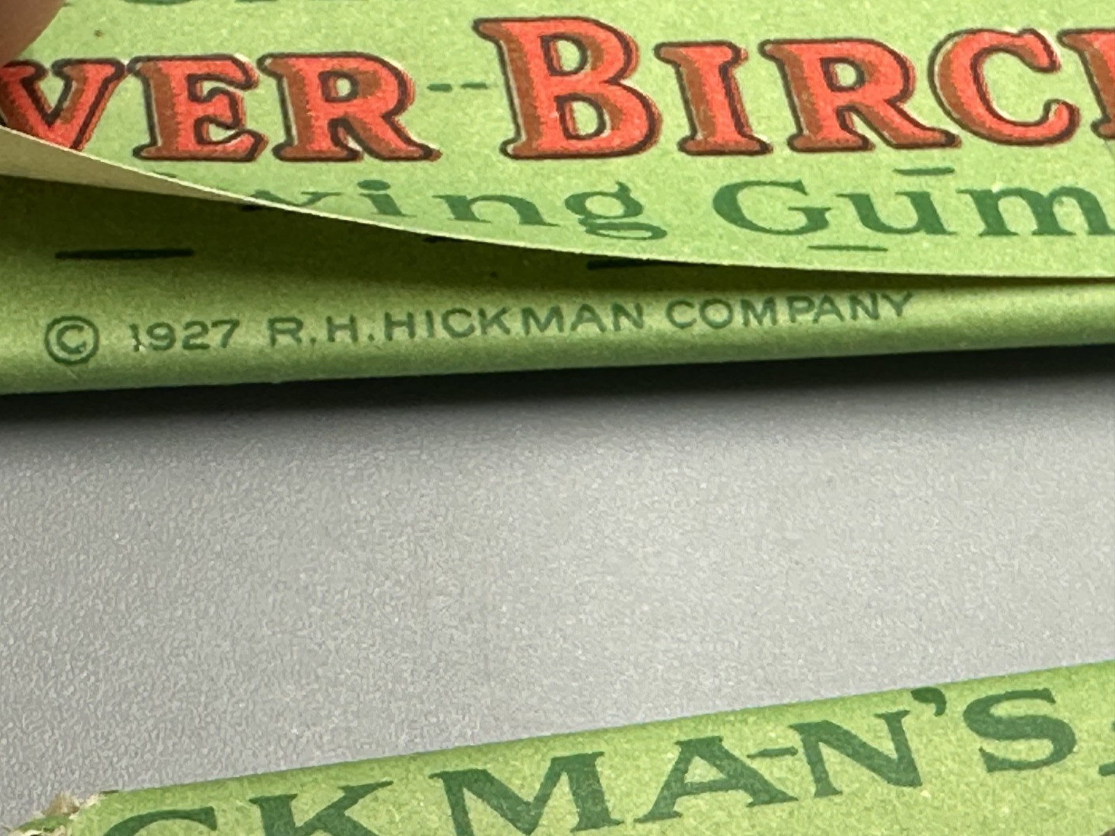 1927 Hickman's Stick SILVER BIRCH CHEWING GUM Vintage Advertising Wrapper