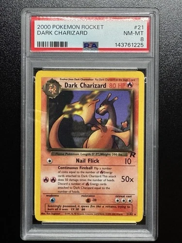 2000 Pokémon Game Team Rocket Unlimited Dark Charizard PSA 8 21/82
