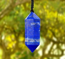 Genuine Lapis Lazuli Blue Crystal Point Pendant Necklace, Adjustable Women Men