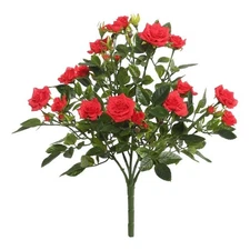 Vickerman 15" Fabric Artificial Mini Diamond Rose Bush in Red