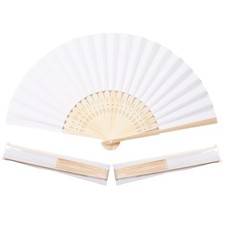 Sepwedd 50pcs White Paper Hand Fan Bamboo Folding Fan
