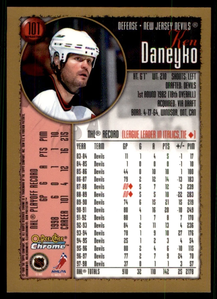 1998-99 O-Pee-Chee Chrome Ken Daneyko New Jersey Devils #101 - Image 2 of 2