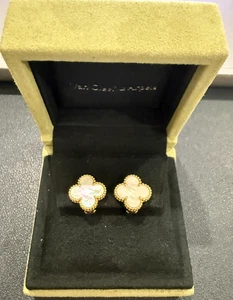Van Cleef & Arpels Vintage Alhambra Mother of Pearl 18k Yellow Gold Earrings