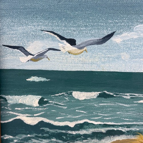 Original Art Beach Painting Framed Coastal Seascape Sea Gull Cottage Artwork - Picture 2 of 10