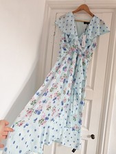 Roman maxi dress blue pink floral polka dot ruffle new size 12 BNWT occasion