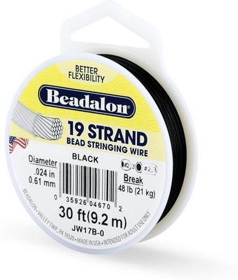 Beadalon 19 Strang Perlen Fädeln Draht 0,61 mm 0,024 Zoll Schwarz 30 Fuß 9,2 m