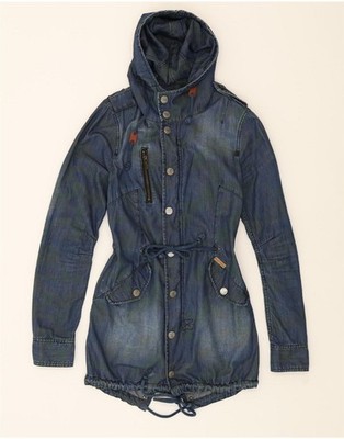 Khujo Damen Denim Parka Jacke mit Kapuze UK 10 Small blau Baumwolle AY10