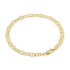 Nuragold 14K Gelbgold Massiv 4mm Marineranker Flachglied Kettenarmband 7"