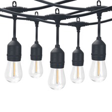 24-Foot Outdoor Commercial String Lights, 12 Shatterproof LED Bulbs, Indoor