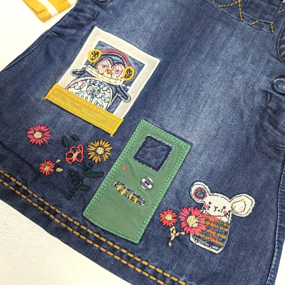 Próximo Vestido Pinny Reino Unido Niñas Talla 18-24m Denim Apliques Mouse House peto Foto 3 de 4
