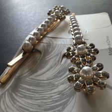 Women  s Jeweled Hair Clips Bobby Pin Faux Pearl and Rhinestone Flower