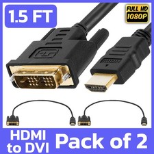 2 Pack 1.5FT HDMI to DVI Cord DVI-D to HDMI Cable Adapter Connector Converter