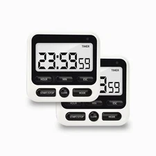 2 Pack Digital Kitchen Timer 24 Hour Clock and Alarm Function with Silent or ...