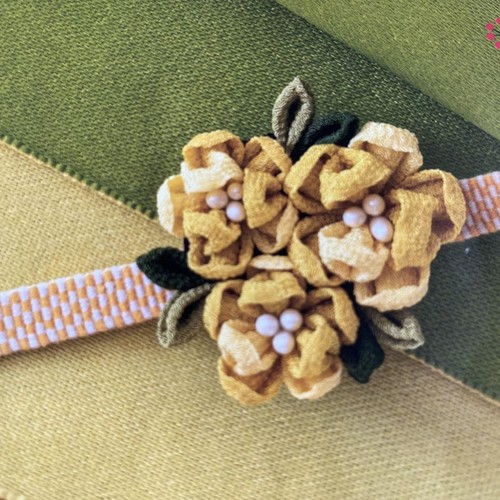 Necklace, Obijime, Crepe Charm, Bandmade, Fabric, Trolius Flower - Picture 4 of 4