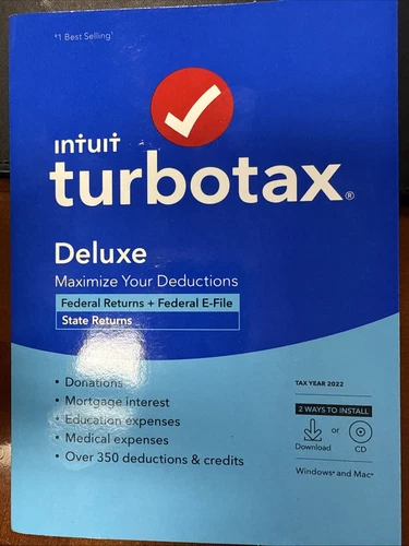 ⚡ NEW Turbotax Deluxe 2022 Federal Returns E-File + State PC/Mac CD/Download⚡