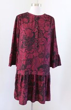 Ann Taylor Loft Wine Red Black Paisley Lantern Floral Drop Waist Shift Dress S