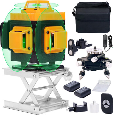 Laser Level 360° x 4 Self-leveling Green Beam Cross Line Laser Tool 2 Batteries