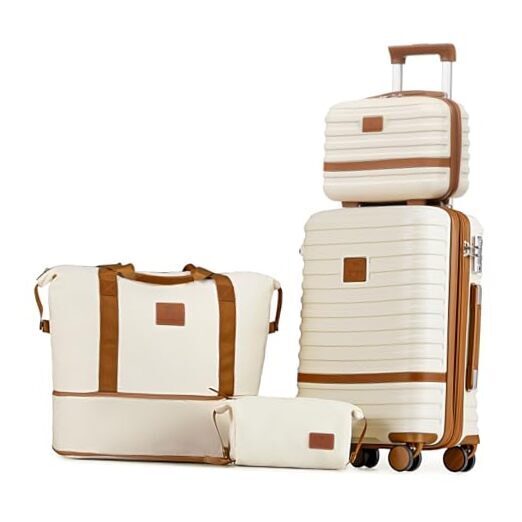 Carry On Luggage 20 Inch Expandable 4 piece set (13/20inch) White brown-image