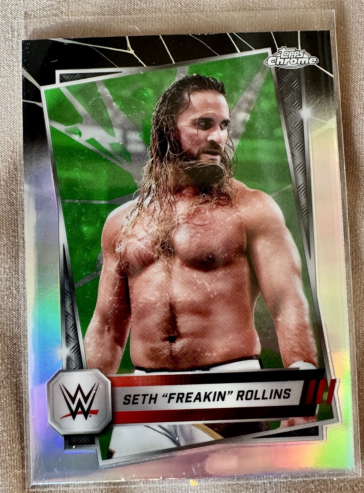 2025 WWE Topps Chrome - Seth “Freakin” Rollins - Neon Green And Black Refractor