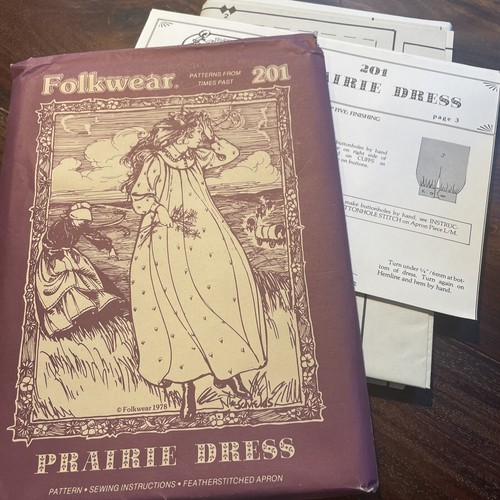 FOLKWEAR 201 Historical PRAIRIE DRESS & Apron PATTERN UNCut Women's Size S-M-L - Picture 1 of 3