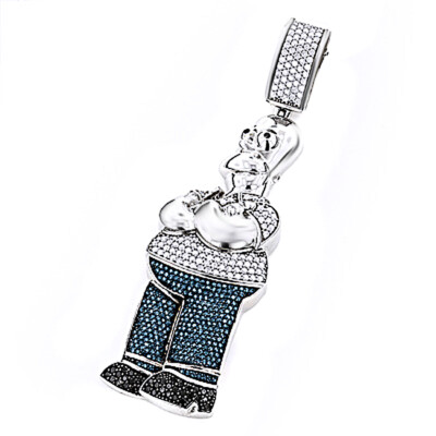 3.64 Ct Round Cut Simulated Diamond Men's Simpson Pendant 14K White Gold Plated