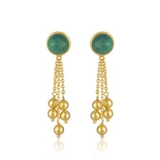 Engagement Women's Gift Green Gemstone Gold Plated Silver Ear Drop Earrings