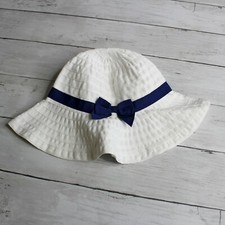 Gymboree Baby Girl's White Navy Floppy Beach Hat Size 6-12 Months Sun Hat Bonnet