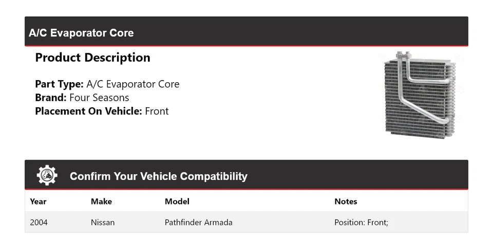 Nissan Pathfinder Armada 2004 aire acondicionado núcleo evaporador delantero 4 estaciones Foto 2 de 4