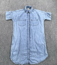 Madewell Shirt Dress Womens Small Blue Chambray Denim Pockets Button Up