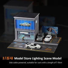 Diorama 1/64 Diecast Car Garage Model LED Street Building Japanese Store Display