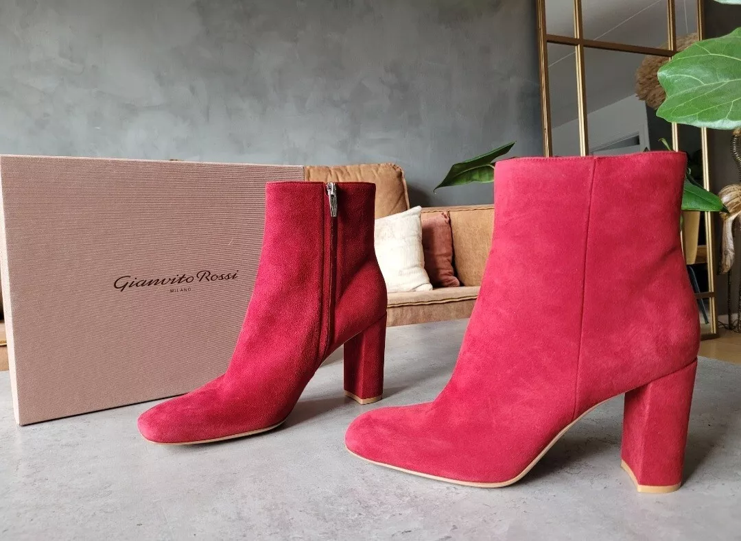 **Gianvito Rossi** Red Suede Square Toe Ankle Boots Sz 41 US 11
