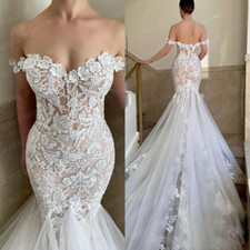 Vintage Mermaid Wedding Dresses Lace Off Shoulder Boho Floral Bride Gowns Train