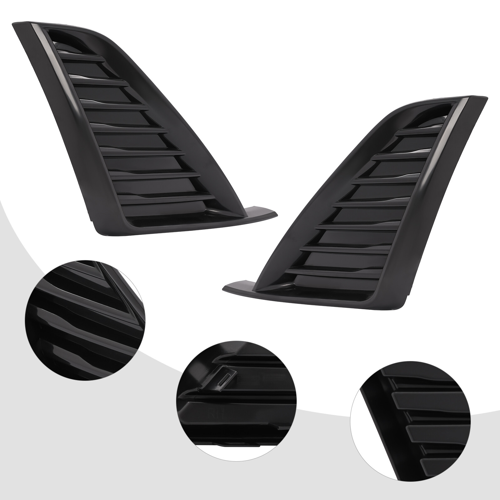 Pair Front Fog Light Grille Cover For Cadillac CT5 2020-2023 Bright Black