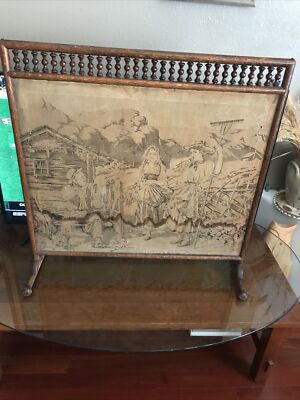 Very Old Oak Fireplace Screen Insert Tapestry 32 X 33 Dutch