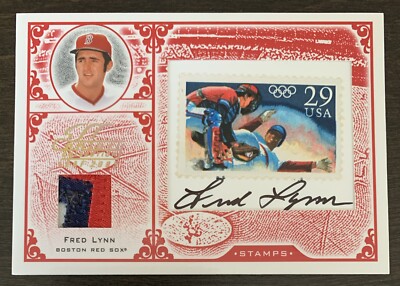 Fred LYNN 2005 Leaf Century Olympic Stamp Material PATCH AUTO #S-33 4/10 Red Sox