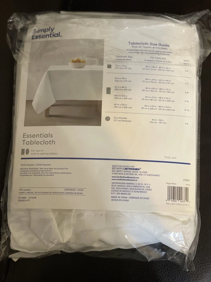 Simply Essential Essentials 60 x 84 Inch Oblong Tablecloth in White- Repackaged - Image 3 of 4