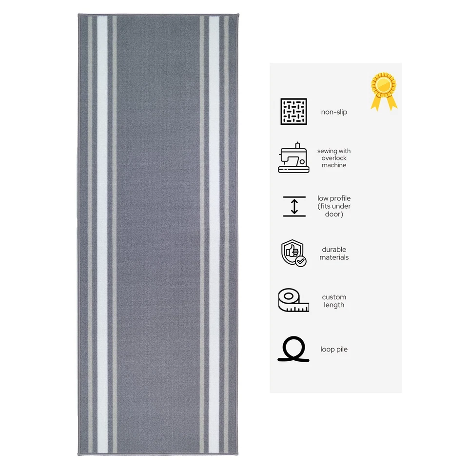Alfombra de corredor gris diseño con bordes antideslizante lavable tamaño personalizado Foto 2 de 4
