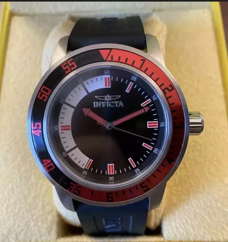 Invicta 12845 Diver Sports Watch Red Black Dial Stainless Case Black Strap