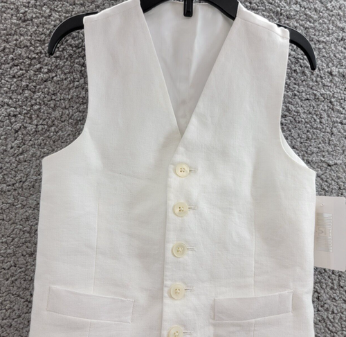 Lauren Ralph Lauren Linen Button-Front Vest Boy's 5 White V-Neck Welt Pockets - Picture 3 of 14