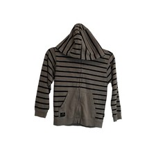 QuikSilver Gray Black Striped Hooded Full Zip Jacket Pockets Youth Boys Size 6