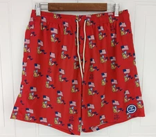 LIFE is GOOD Swim Trunks Shorts Men's Size M Mesh Lined Red Flag Dog Jake