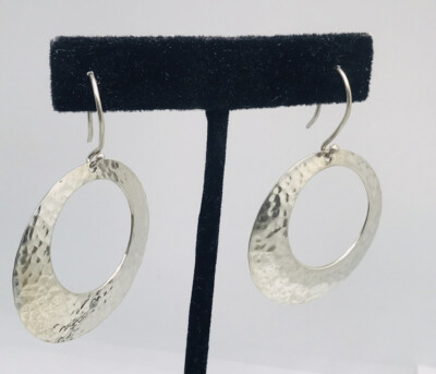 Vintage Alwand Vahan AV  Sterling Silver 925 Hammered Circle Hoop Hook Earrings
