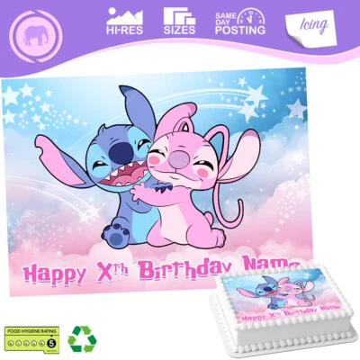 Angel & Stitch Cake Topper Decoration Rectangle Personalised sizes inc Costco