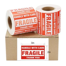 Fragile Stickers 2x3 Fragile Label Sticker Handle With Care Mailing 500 Per Roll