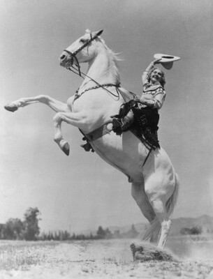 Old West RODEO COWGIRL trickr iding Pendleton 1940  vintage 8 x 10  photo